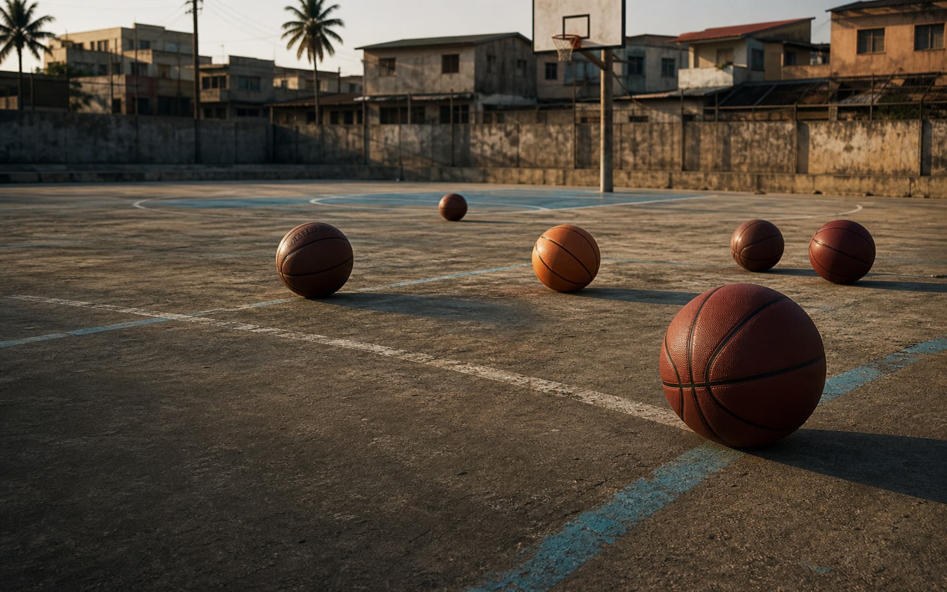 Basketballs on an outdoor court